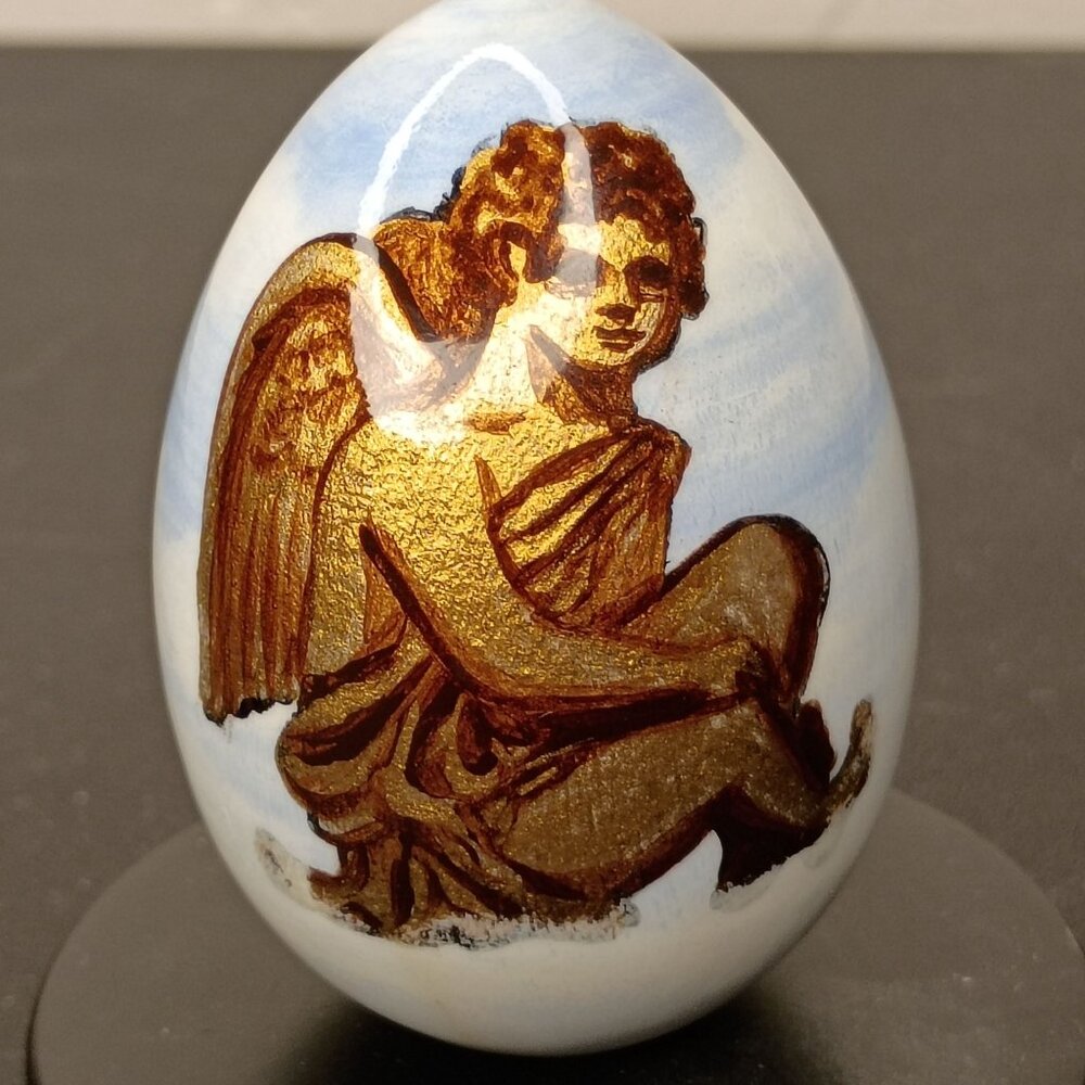 Alan Traynor, Orlando Hand Painted Wood EGGSPRESSSIONS Angel  Black Wood Base - Picture 2 of 12
